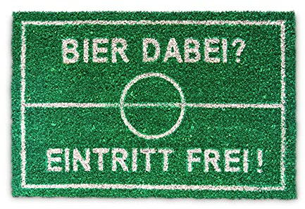 Relaxdays Fußmatte Kokos BIER 40 x 60 cm Kokosmatte mit rutschfester PVC Unterlage Fußabtreter aus Kokosfaser als Schmutzfangmatte und Sauberlaufmatte Fußabstreifer für Außen und Innen Matte, grün