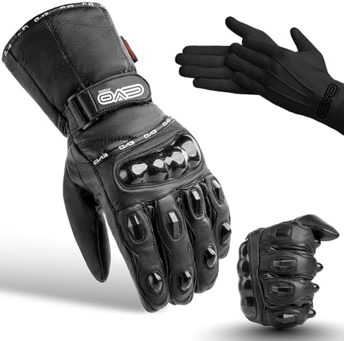 EVO Fitness Gants de Moto – Gants de Moto en Cuir Imperméables pour Hommes avec Coques Rigides, Fonction Tactile et Protection des Doigts Rembourrée avec Doublure Thermique Hivernale (Small)