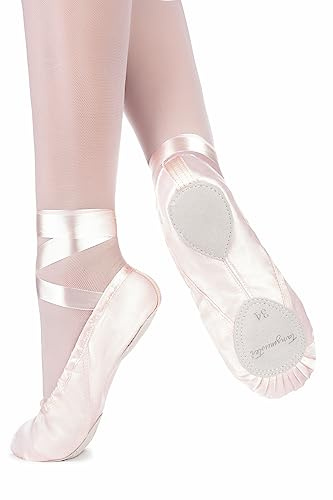 tanzmuster Ballettschuhe Mädchen - Sandy - Satin - Geteilte Ledersohle - Gr. 22-45 - Ballettschläppchen für Kinder - Tanzschuhe fürs Ballett