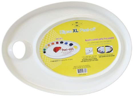 Honsell 52226 - Mijello Kunststoffpalette Peel-Off in Ellipsenform XL, ca. 36 x 38,5 cm, Mischpalette mit Spezialbeschichtung, getrocknete Acryl- und Öl-Farbe kann einfach abgezogen Werden