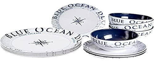 BRUNNER Melamin Geschirr Campinggeschirr Blue Ocean 12tlg Antislip