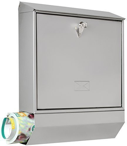 Lienbacher Briefkasten Postbox Letterbox integrierter Zeitungsrolle Stahlblech/Edelstahl (Silber)