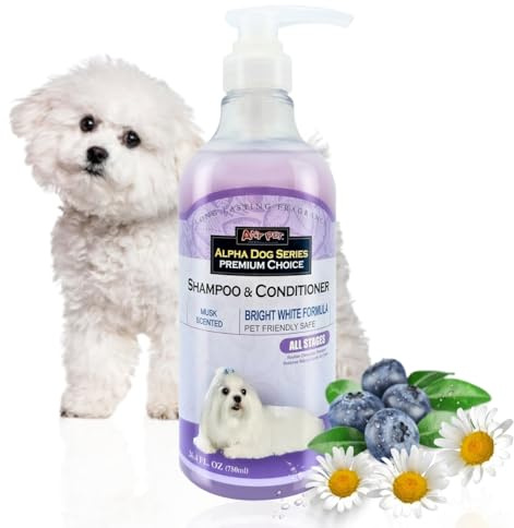 Alpha Dog Series Bright White Grooming Natural Dog Shampoo and Conditioner with Aloe Vera, pH balanced Shampoo for Dogs, Tear-Free, Moisturizing Dog Shampoo for Sensitive Skin - 26.4 Oz