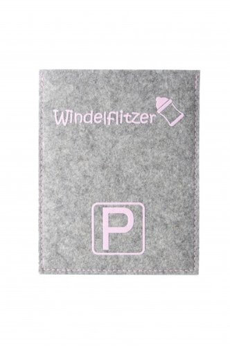 Parkscheibenhülle inkl. Parkscheibe mit Aufschrift - Windelflitzer Filzfarbe silbergrau, Flockfarbe rosa