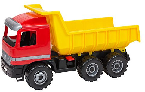 Lena 02031 - Starke Riesen Muldenkipper Mercedes Benz Actros, Kipplaster ca. 63 cm, großer Kipper mit 3 Achsen und verriegelbarer Kippmulde, robustes Baustellen Spielfahrzeug für Kinder ab 3 Jahre, Rot, Gelb, Schwarz