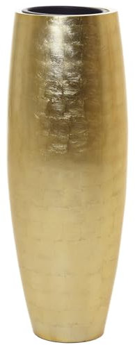VIVANNO Pflanzkübel Bodenvase Fiberglas Magnum Gold Blatt-Optik Hochglanz - 80x23