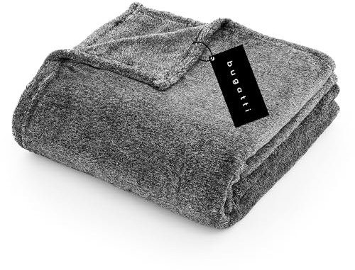 Bugatti 3300 Kuscheldecke XL 160x220cm – kuschelige Decke dunkelgrau, hochwertige Markenqualität aus Flanellflausch, warm und weich