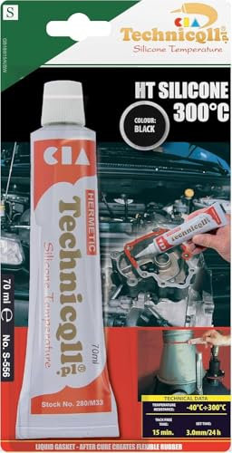 Technicqll, Adesivo sigillante siliconico resistente alle alte temperature (fino a 300°C), 70 ml, colore: nero