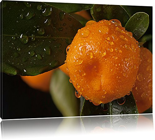 Pixxprint Orange Orangejuice Black Waterdrop on Orange, Größe: 100x70cm, Leinwandbild, fertig gespannt, Wandbild, Dekoration, Kunstdruck, kein Poster