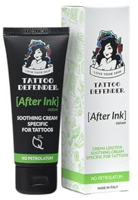 Tattoo Defender - After Ink Nature 50ml - Crema Lenitiva - per La Guarigione dei Nuovi Tatuaggi - con Acido Ialuronico e Burro di Karitè - Senza Petrolatum - Dermatologicamente Testata