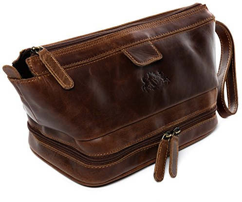 SID & VAIN große Kulturtasche Herren echt Leder - Waschtasche Nottingham groß - Kulturbeutel Herrentasche Leder-Waschtasche Herren braun handgefertigt