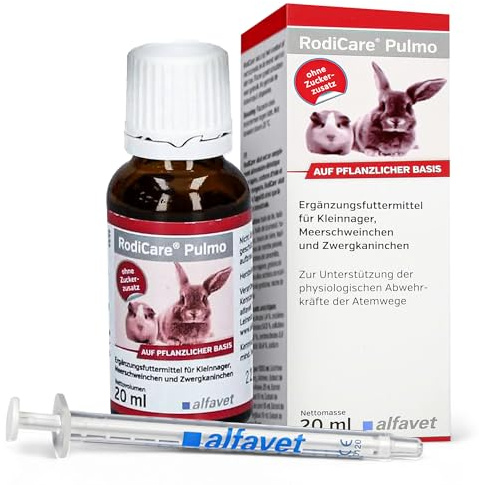 Alfavet RodiCare Pulmo - 20ml - Zur Unterstützung der Atemwege - Kleinnager | Ergänzungsfuttermittel mit Kräutern und Vitamin C für Zwergkaninchen, Meerschweinchen, inkl. praktischer Dosierspritze