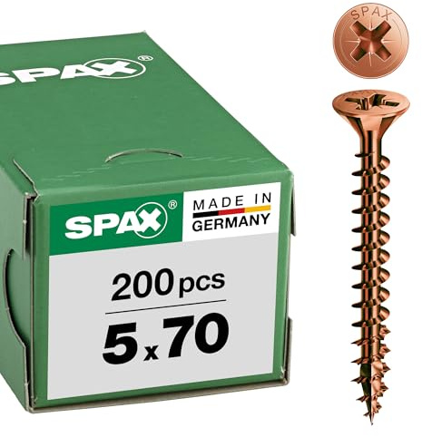 SPAX Universalschraube, 5,0 x 70 mm, 200 Stück, Kreuzschlitz Z2, Senkkopf, Teilgewinde, 4CUT, Brüniert C1A, 1081140500705