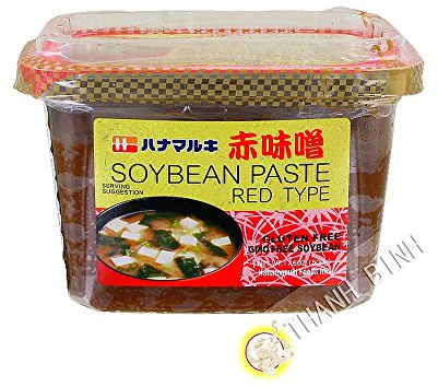 HANAMARUKI - Veritable Pâte de Soja Rouge en barquette pour soupe Japonaise 1x500g - SANS GLUTEN ! SANS OGM !
