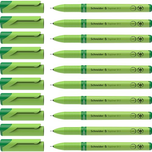 Schneider Topliner 911 Fineliner (Wechselmine, Strichstärke 0,4 mm) 10er Packung grün