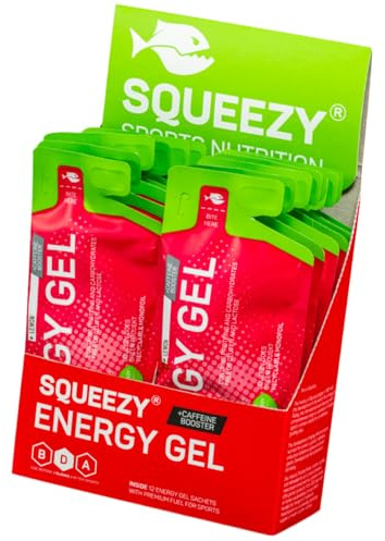Squeezy Energy Gel Box (12er Pack) - Zitrone & Koffein - Sport Energy Gel für schnelle & dauerhafte Energie bei maximaler Verträglichkeit beim Laufen, Radsport, Marathon & Co.
