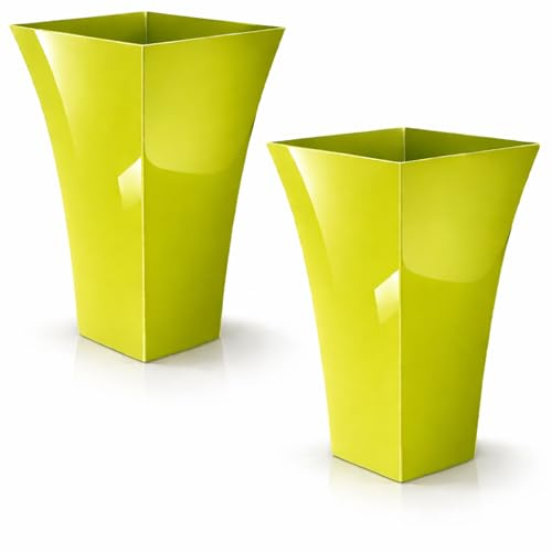 CrazyGadget 2 x Large Milano Tall Planter Square Plastic Garden Flower Plant Pot Gloss Finish LIME GREEN