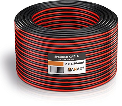 MANAX Câble de haut-parleur 2 x 1,5 mm² Rouge/noir 20 m
