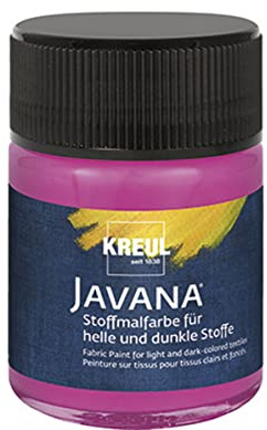 KREUL 91969 - Javana Stoffmalfarbe für helle und dunkle Stoffe, 50 ml Glas magenta, brillante Farbe auf Wasserbasis, pastoser Charakter, zum Stempeln und Schablonieren, nach Fixierung waschecht