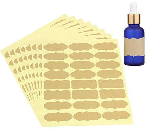 Wisdompro Fancy Shape Kraft Label Stickers, 192 Pcs Self Adhesive Gift Tag Stickers, Blank Sticky Labels for Essential Oil Bottles, Spice/Jam Jars, Food Containers - Large