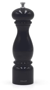 Bisetti 8.6 Inch Firenze Beech Wood Pepper Mill With Adjustable Carbon Steel Grinder, Black Lacquered Finish