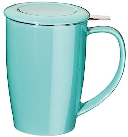 ForLife Grande tasse à thé Curve avec infuseur et couvercle, Céramique, turquoise
