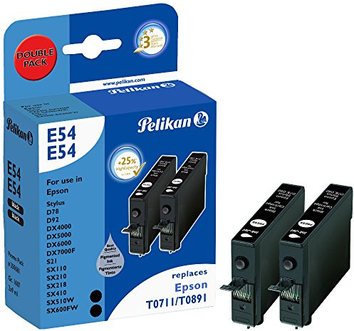 Pelikan E54 Druckerpatronen Double Pack ersetzt Epson T071 140/ T089 140, 2 x 9 ml, schwarz