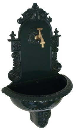 DEGAMO Wandbrunnen Tirol im Nostalgie - Antik-Look aus rostfreiem Aluguss, dunkelgrün, 75cm. Voll funktionsfähig mit Wasserhahn, Outdoor
