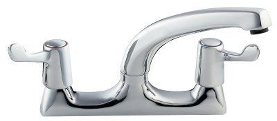 Deva DLT105 Lever Action Kitchen Sink Mixer Tap with Chrome Finish Swivel Spout - Deck Mount Large Easy Use Dual Lever Hot & Cold Silver Handles - for Dual Single Basin - 12 Year Warranty