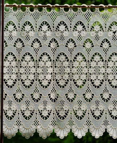 Plauener Spitze by Modespitze, Store Bistro Gardine Scheibengardine mit Stangendurchzug, hochwertige Stickerei, Höhe 60 cm, Breite 144 cm, Creme
