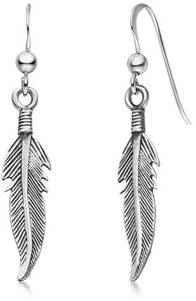 MATERIA Damen Ohrhänger Feder 925 Sterling Silber antik geschwärzt 39mm #SO-122