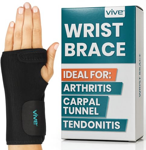 Wrist Brace by VIVE - Best Universal Support for Carpal Tunnel, Tendonitis, Wrist Pain & Sports Injuries - Removable Splint - One Size Fits Most - Satisfaction Guarantee (Left Wrist) by VIVE