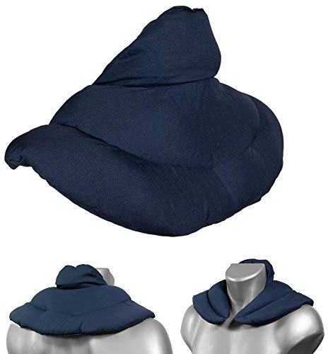Cuscino del collo con colletto alto, blu scuro. Cuscino con semi di grano, terapia calda e fredda per la nuca e la spalla