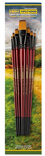 Creative Mark Ebony Splendor Long-Handled Synthetic Sable Paint Brush, Bright Set of 7, Teijin Multi-Filament Hair, Handcrafted Synthetic Paint Brushes for Acrylic Painting, Watercolor Painting & More
