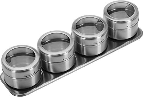 Westmark Gewürzdosen-Set/Gewürzboard, 5-teilig, mit 4 Edelstahldosen ø 6,5 cm, Volumen je ca. 40 ml, Edelstahl Silber, 65152260