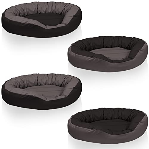 BedDog® Hundebett Sunny 4in1, großes Hundekörbchen aus Cordura, waschbares Hundebett mit Rand, Hundekissen oval-rund, für drinnen und draußen, XXXL, Rock-Flow, grau-anthrazit