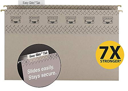 Smead TUFF 64340 - Cartella sospesa con fondo a scatola, capacità extra, espansione da 5,1 cm, linguetta facile da scorrere, dimensioni legali, grigio acciaio, 18 per scatola