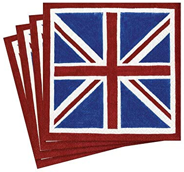 Caspari Cocktail-Servietten, Motiv: Union Jack, Rot, Blau, 20 Stück