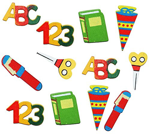 XL Set: Schulanfang - Streumotive aus Holz - Schultüte + Buchstaben + Stifte - als Tischdekoration zum Schulanfang Kindergeburtstag - Streudeko Basteln De..