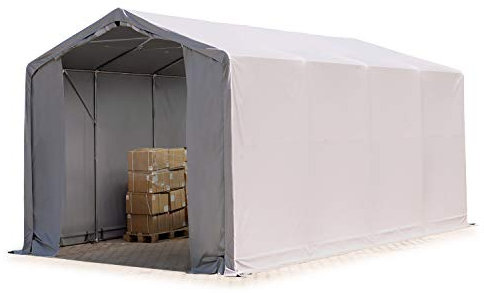 TOOLPORT Zelthalle 4x8 m / 3m Seitenhöhe Garage Industriezelt Lagerhalle PVC Plane 850 N wasserdicht grau