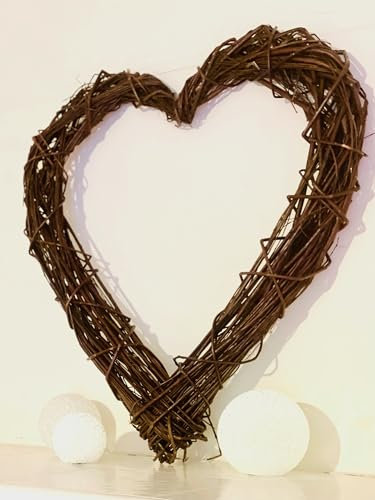 Dekoleidenschaft großes Dekoherz aus Naturweide, rustikal, 55x60 cm, Türkranz, Wandkranz, Dekokranz, Garten-Deko, Herzdeko für Drinnen & Draußen, Weidenkranz, Hochzeits-Dekoration