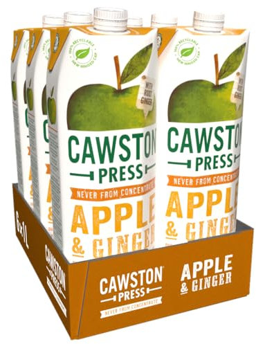 Cawston Press Apple & Ginger Pressed Juice - 1 Litre Pack of Juice Cartons All Natural – Vegan – No Added Sugar, (Pack of 6)