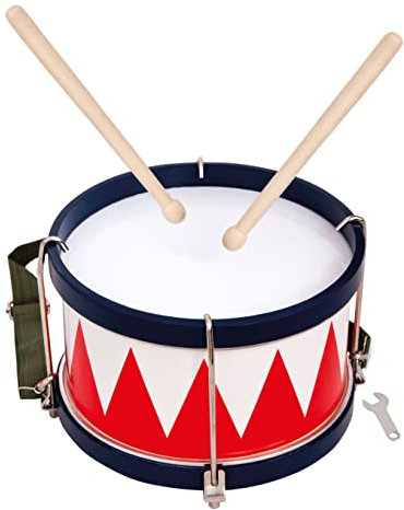Bino world of toys 86583 Bino Trommel, Spielzeug für Kinder ab 3 Jahre, Kinderspielzeug (Musikinstrument für Kinder inklusive Tragegurt, 2 Trommelschlegel & Stimmschlüssel, optimal an Kinderhände angepasst), Mehrfarbig