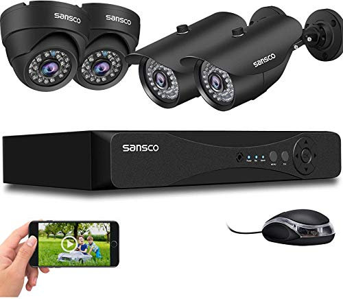 SANSCO 1080p HD CCTV Camera System, 8 Channel 5MP DVR, 4pcs 2MP Weatherproof Outdoor Camera (Dome and Bullet, Night Vision, Vandal Proof Casing, Motion Detection, Email &APP Alert, No Hard Drive)