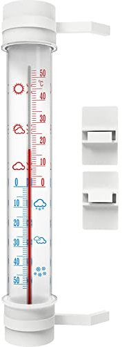 Bioterm Termometro per finestre da esterno con bastoncini di colla – 45 °C a + 50 °C analogico 29 cm di lunghezza (marrone)