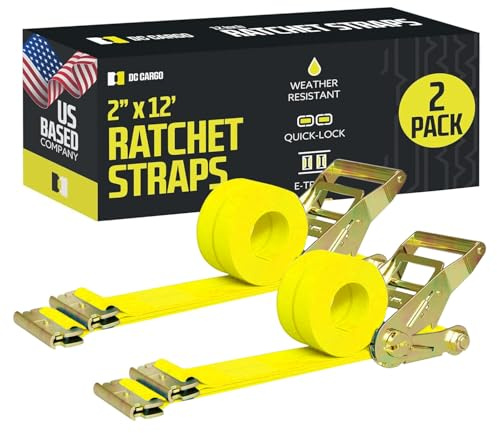 2 cinghie a cricchetto E-Track da 5,1 cm x 30,5 m, cinghie di fissaggio in poliestere resistente, robusto cricchetto e raccordi a molla E-Track per legare moto, rimorchi, carichi di pick-up