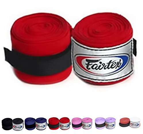 Fairtex Elastisk bomull handomslag HW2 handomslag färg svart blekning blå röd vit rosa lila thaialnd används i Muay Thai, boxning, kickboxning, MMA (HW2, röd)