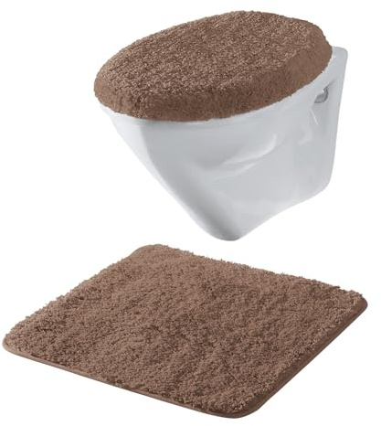 Erwin Müller Hänge-WC-Set 2-TLG. Rhodos Uni, WC-Vorlage, WC-Deckelbezug rutschhemmend braun Größe - ultraweich, extrem saugfähig, flusenarm