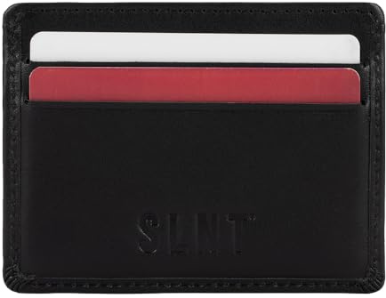 SLNT Napa Top Grain Leather RFID & NFC Signal Blocking Simple Card Wallet - Contains 4 Credit Card Slots and 1 Center Pocket - Clean, Sleek, Stylish Design - Slim and Lightweight Profile (Black)