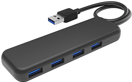 KabelDirekt Hub a 4 porte USB-3.0 (design slim, Plug & Play su PC/portatile/Mac, 4 porte USB-A/1 connettore USB-A, per connessioni USB, Speed/5 Gbit/s, nero)